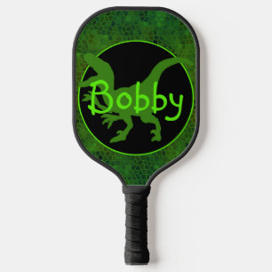 Personalised Green Dinosaur Hide Pickleball Paddle
