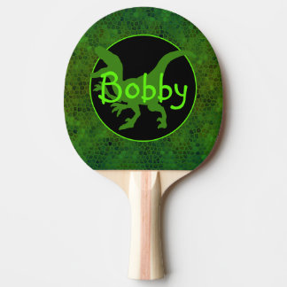 Personalised Green Dinosaur Hide  Ping Pong Paddle