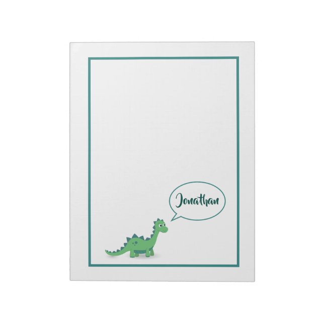Personalised green dinosaur kids notepad (Rotated)