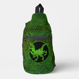 Personalised Green Dinosaur Sling Bag