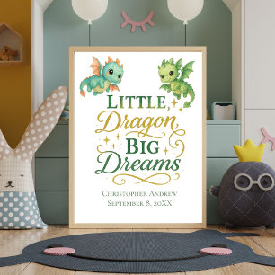 Personalised Green Dragons Birth Stats Baby Boy  Poster