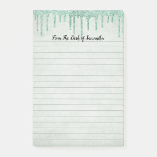 Personalised Green Dripping Glitter  Post-it Notes
