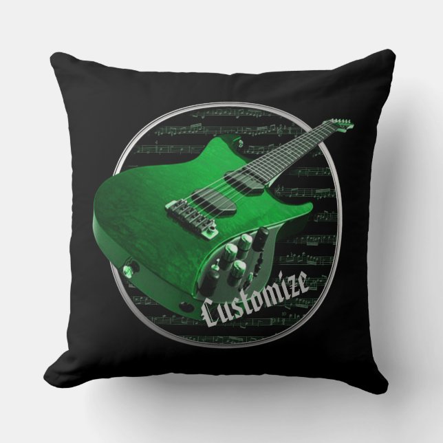 Personalised Green Electric Guitar Cushion (Front)
