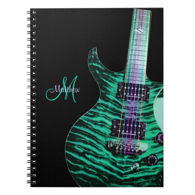 Personalised Green Electric Guitar Music Notebook (Front)