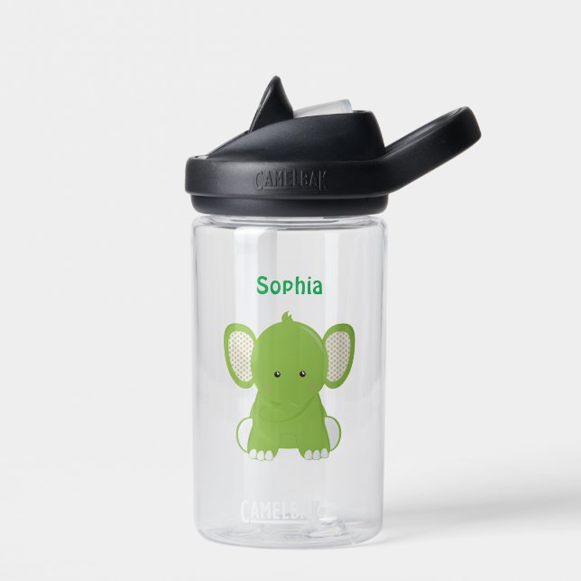 Personalised Green Elephant Water Bottle (Left)