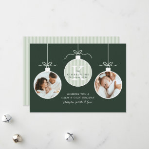 Personalised Green Family Monogram Photo Holiday Card