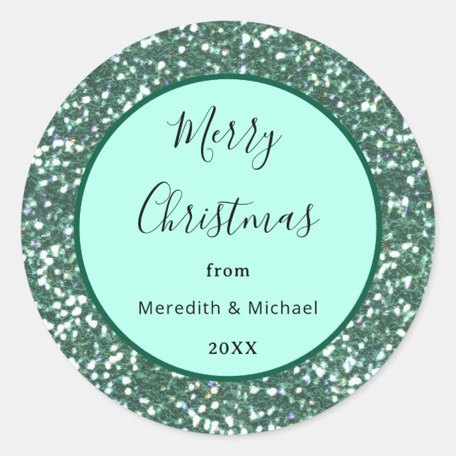 Personalised Green Faux Glitter  Classic Round Sticker (Front)