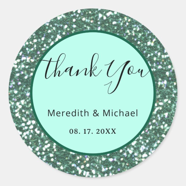 Personalised Green Faux Glitter Classic Round Sticker (Front)