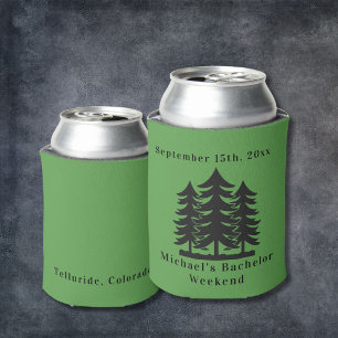 Personalised Green Fir Trees Bachelor Weekend Can Cooler