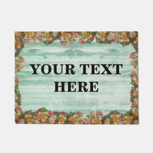Personalised Green Floral Bamboo Wood Doormat