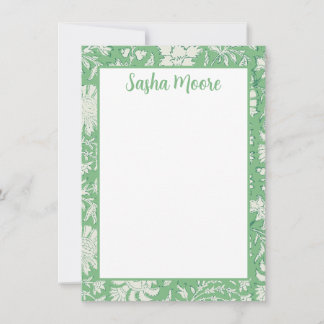 Personalised Green Floral Block Print Stationery Thank You Card