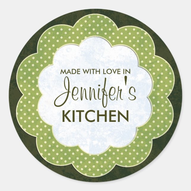 Personalised Green Floral Dot Canning Stickers (Front)
