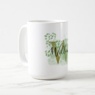 Personalised Green Floral Initial  Coffee Mug