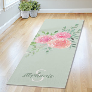 Personalised Green Floral Yoga Mat
