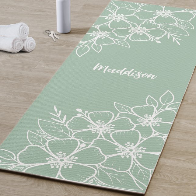 Personalised Green Flower Yoga Mat (Personalized Green Flower Yoga Mat )