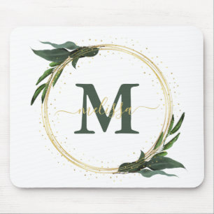 Personalised Green Foilage with Gold Mouse Pad