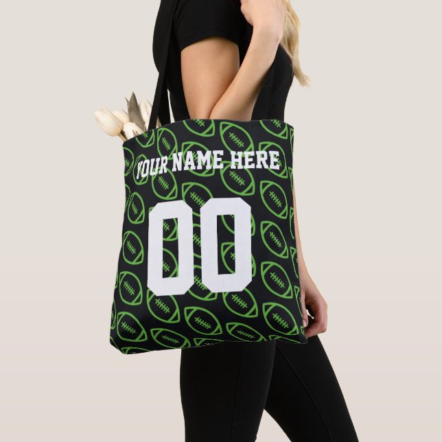 Personalised Green Football Sports Tote Bag (Close Up)