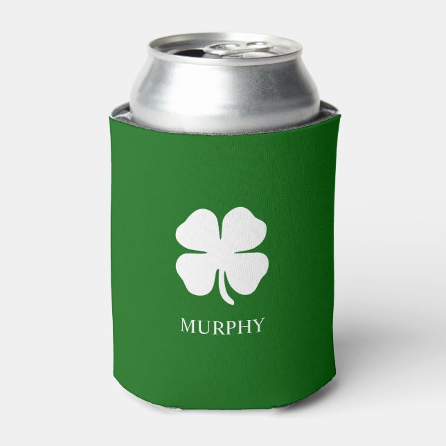 Personalised Green Four Leaf Clover Irish  Can Cooler (Can Front)