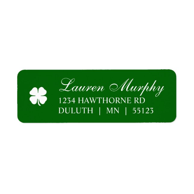 Personalised Green Four Leaf Clover Irish  Return Address Label (Front)