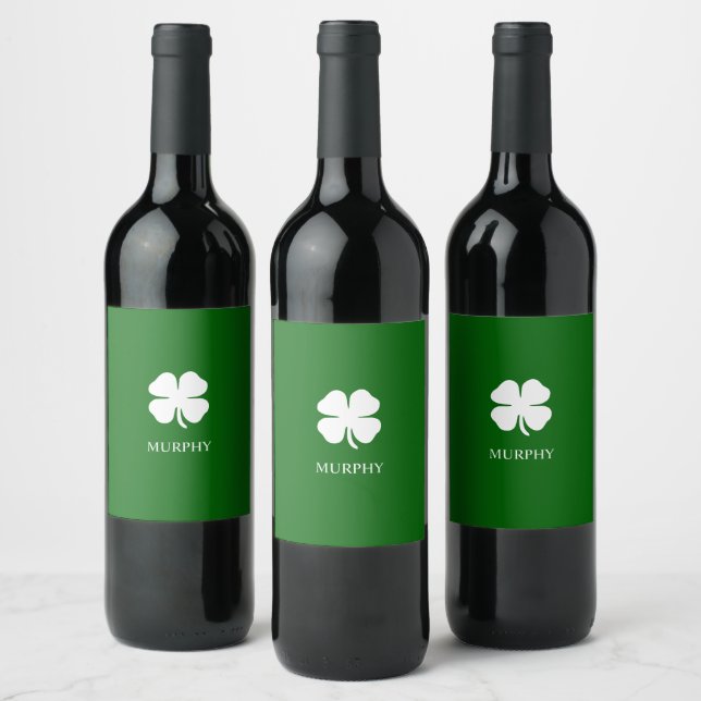 Personalised Green Four Leaf Clover Irish  Wine Label (Bottles)