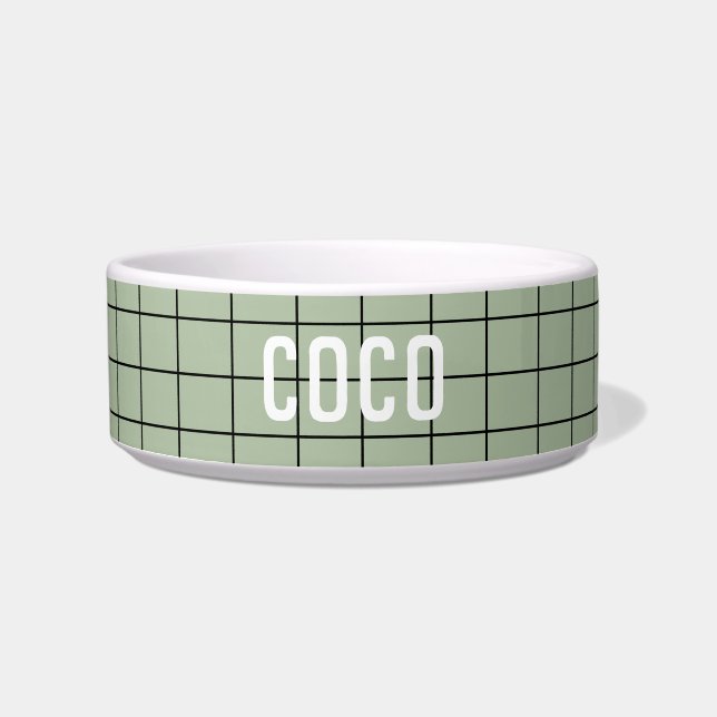 Personalised Green Geometric Custom Name Pet Bowl (Front)