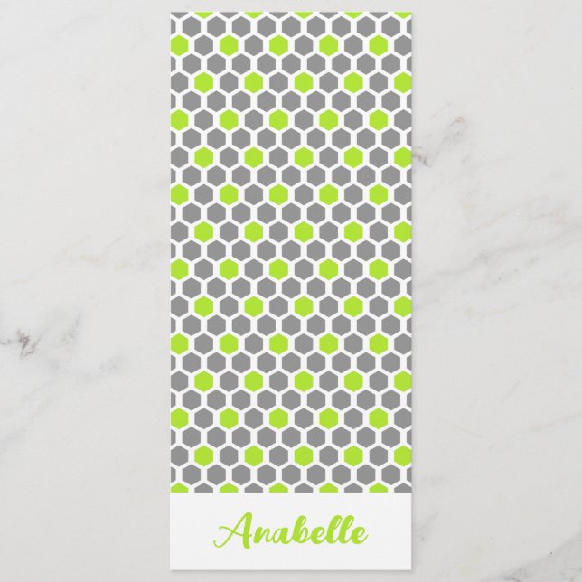 Personalised Green Geometric Hexagon Bookmark (Front)