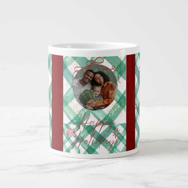 Personalised green gingham christmas  large coffee mug (Front)
