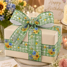 Personalised Green Gingham Floral Birthday
