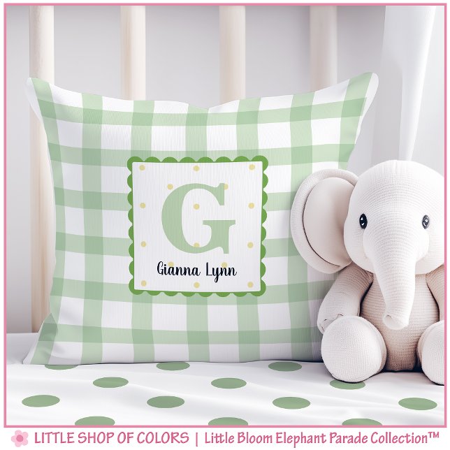 Personalised Green Gingham Monogram Nursery Cushion (Creator Uploaded)