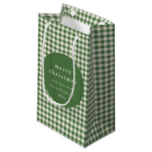 Personalised Green Gingham Plaid Name Christmas Small Gift Bag