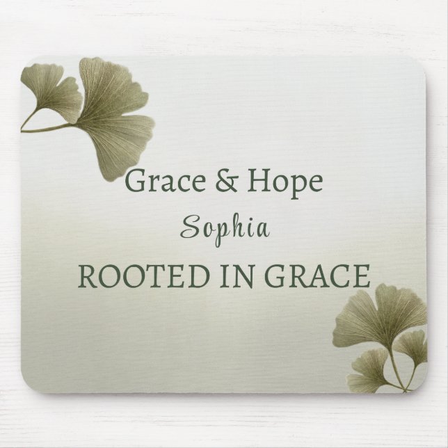 Personalised Green Ginkgo Leaf Custom Name Mouse Pad (Front)