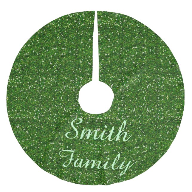 Personalised Green Glitter Christmas Tree Skirt (Front)
