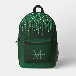 Personalised Green Glitter Drips Printed Backpack