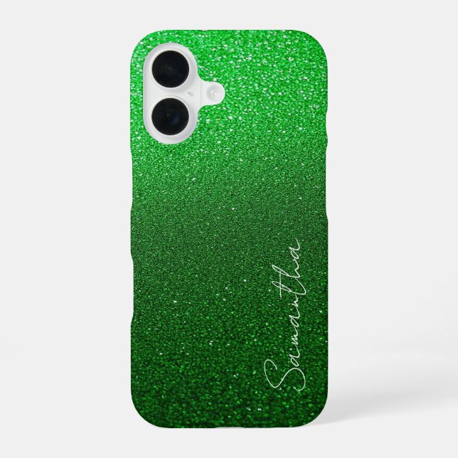 Personalised Green Glitter iPhone 16 Case (Back)