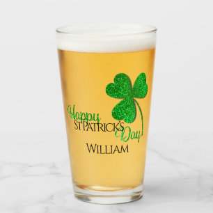 Personalised Green Glitter Shamrock St Patrick Glass