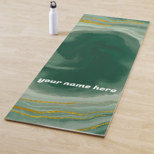 Personalised Green & Gold Agate Swirl Yoga Mat