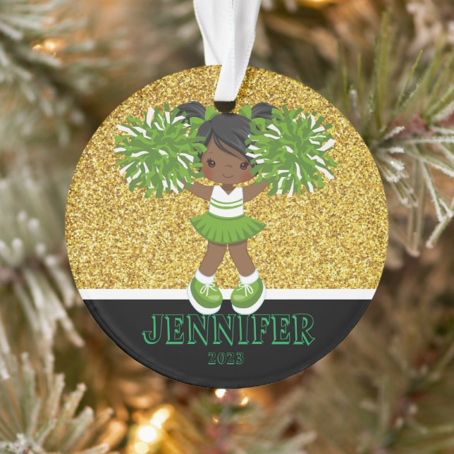 Personalised Green & Gold Cheerleading Ornament  (Tree)
