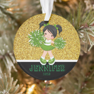 Personalised Green & Gold Cheerleading Ornament 
