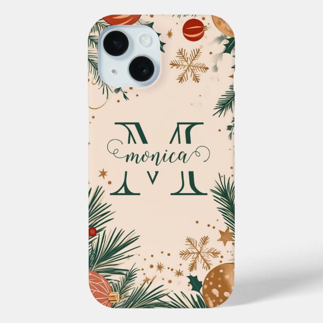 Personalised Green Gold Christmas Monogram Case-Mate iPhone Case (Back)
