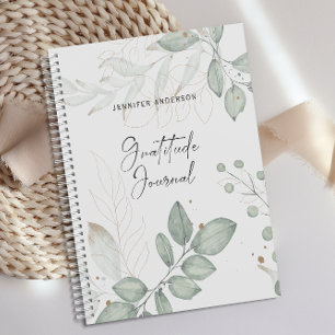 Personalised Green Gold Leaf Gratitude Journal 