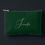 Personalised Green Gold Monogram Makeup Cosmetic Accessory Pouch<br><div class="desc">Create your own custom, personalised, beautiful modern elegant faux gold script / typography monogram monogrammed, durable Spun Polyester, mens womens dark forest green zippered cosmetic makeup toiletry bag golf beach accessory pouch. Simply type in your name / initials / monogram, to customise. Make a great gift for birthday, fathers day,...</div>