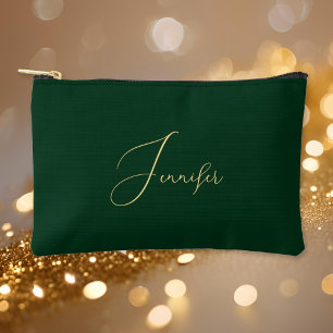 Personalised Green Gold Monogram Makeup Cosmetic Accessory Pouch