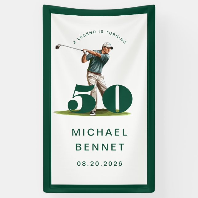Personalised Green Golf 50th Birthday  Banner (Vertical)