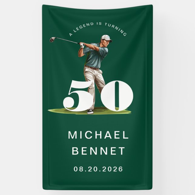 Personalised Green Golf 50th Birthday  Banner (Vertical)