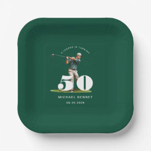 Personalised Green Golf 50th Birthday Paper Plate