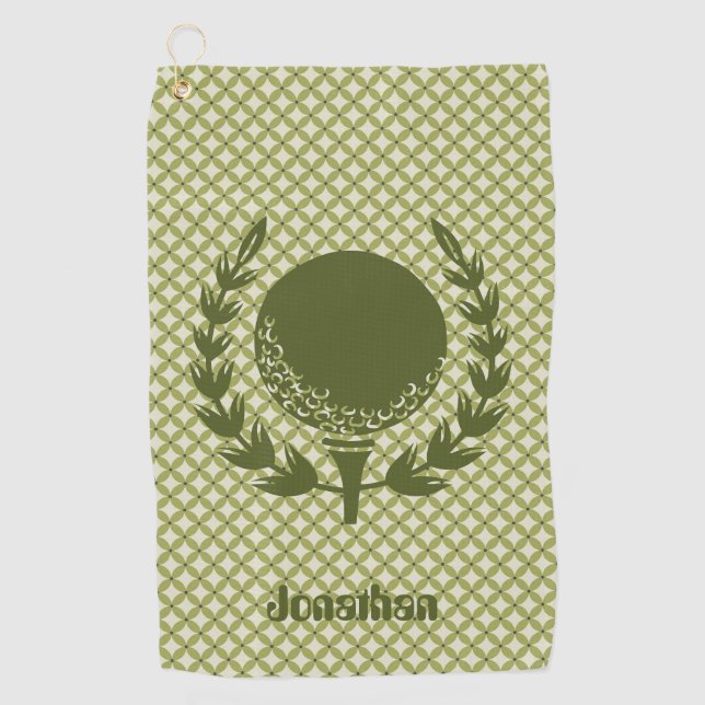 Personalised Green Golf Ball Leaf Magnetic Custom Towel (Front)