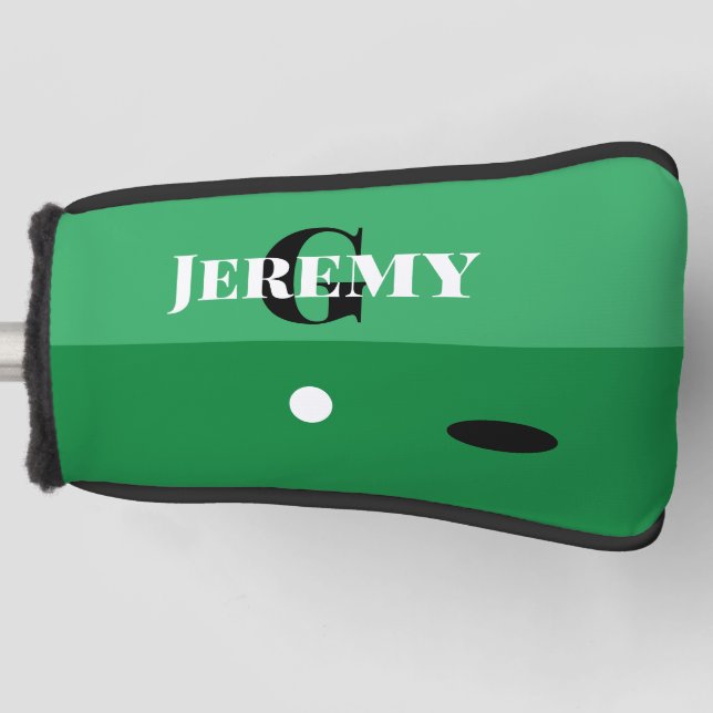 Personalised green golf putter cover for golfers (Front)