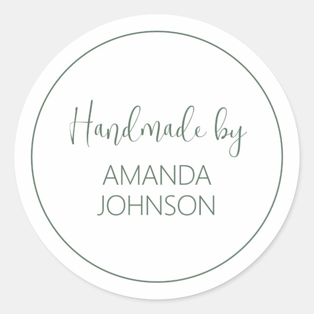 Personalised Green Handmade By Classic Round Sticker (Front)