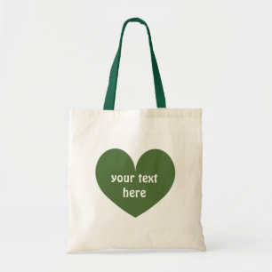 Personalised green heart reusable canvas tote bag