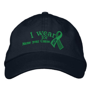 Personalised Green Hope Ribbon Awareness Your Text Embroidered Hat